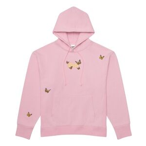Felt butterfly garden embroidery hoodie light pink pullover top men women M